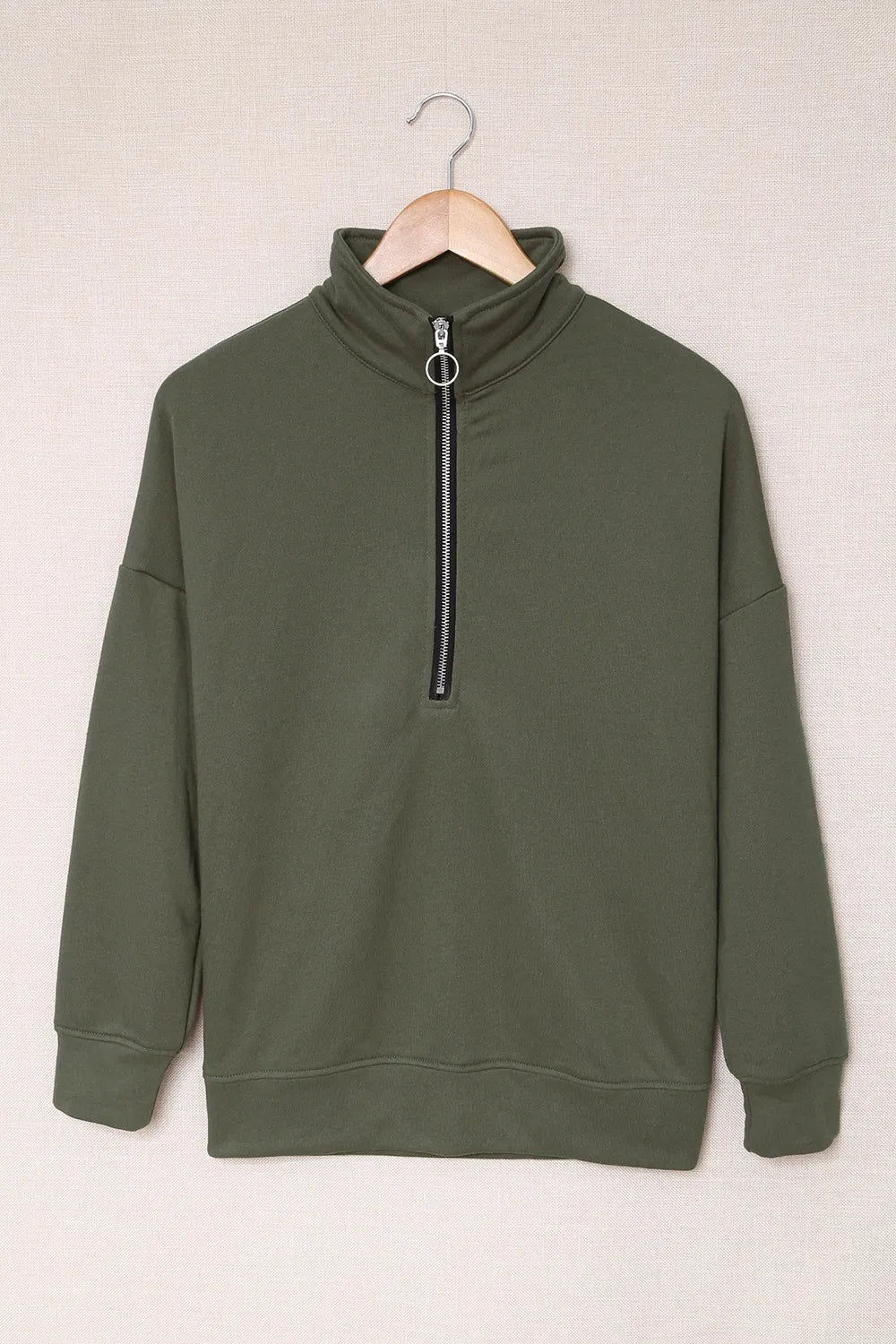 Side Slit Half Zip Long Sleeve Sweatshirt
