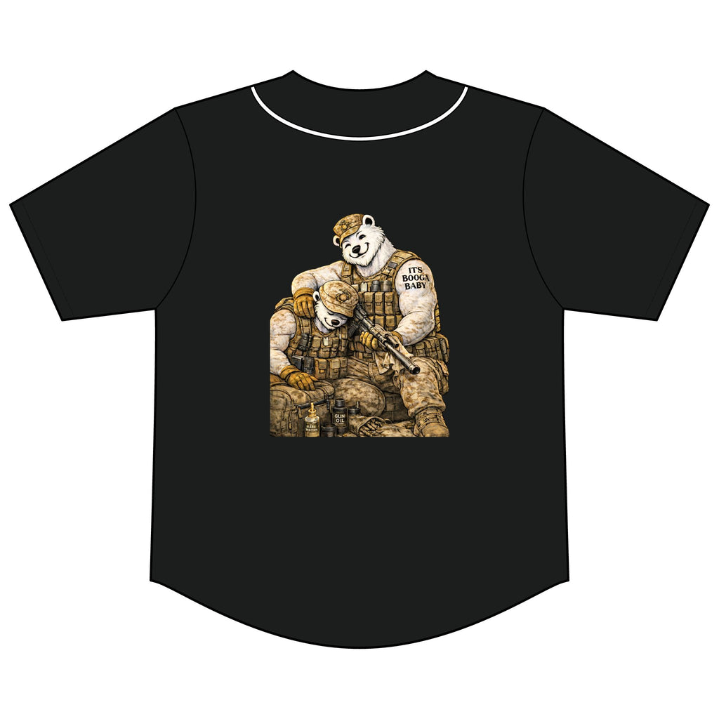 Military Bear Baseball Jersey — Tactical Soldier Graphic Short Sleeve Button-Up