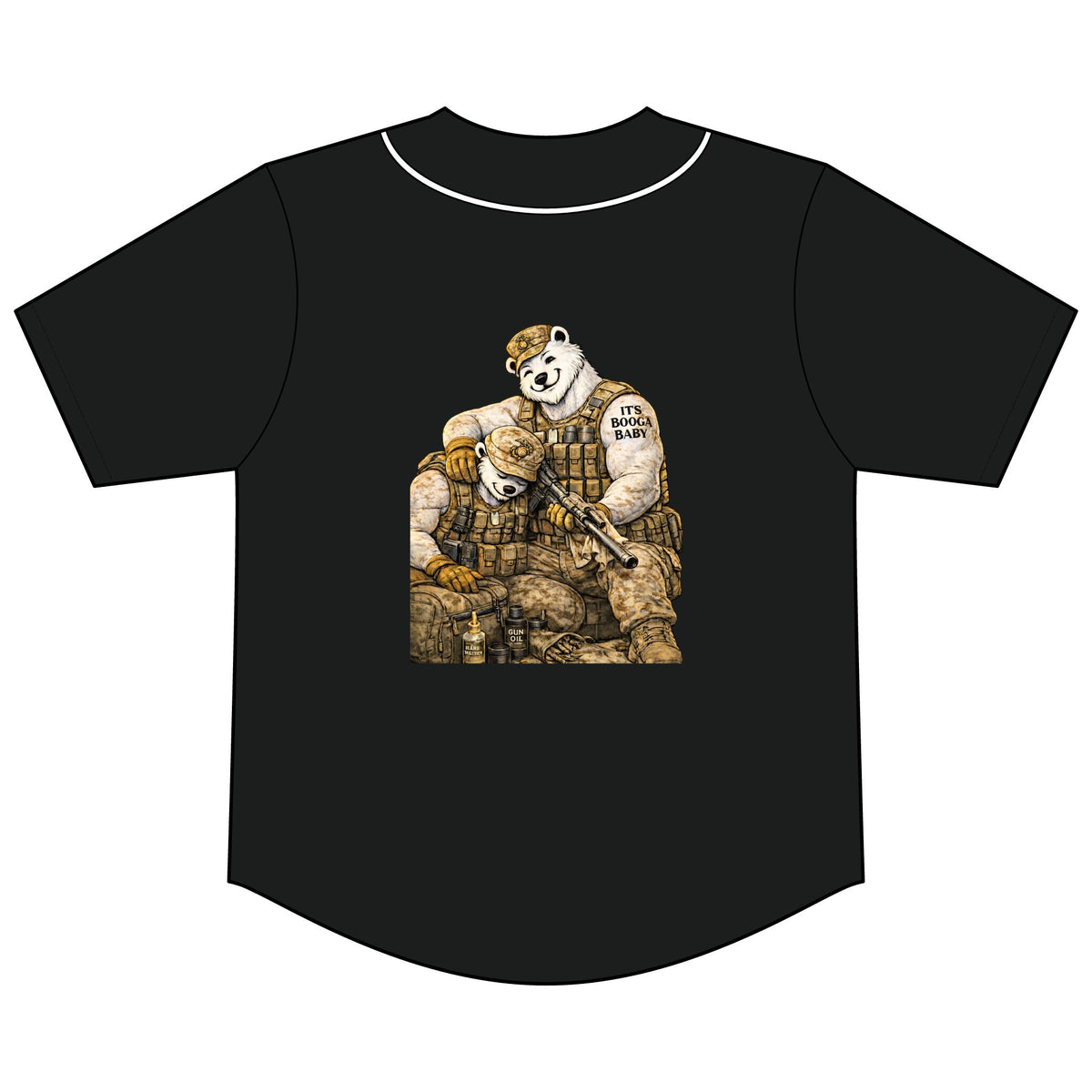 Military Bear Baseball Jersey — Tactical Soldier Graphic Short Sleeve Button-Up