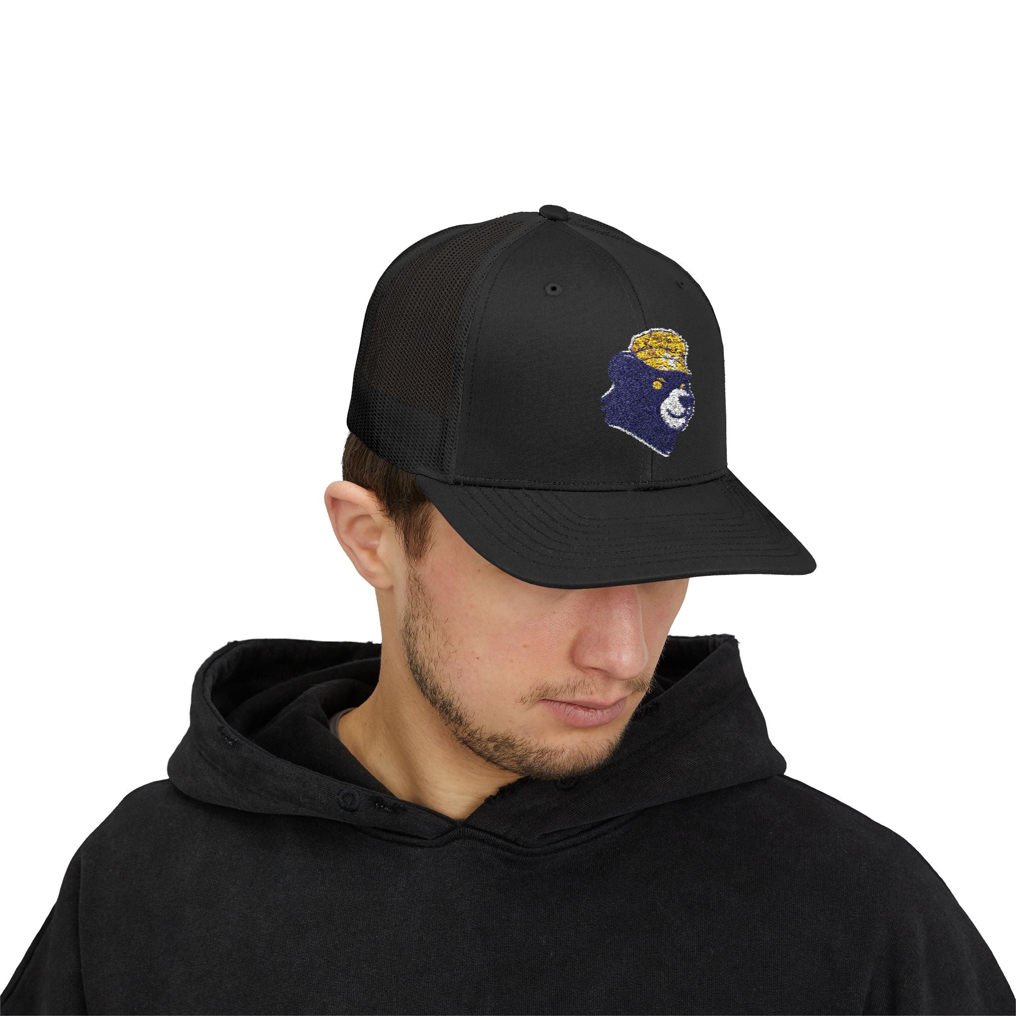 Trucker Hat – Vintage Embroidered Bear with Yellow Cap Snapback Customizable