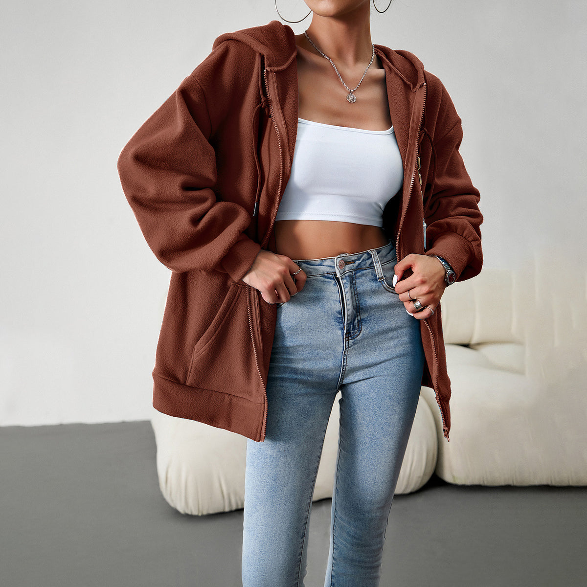 Loose casual hoodie cardigan hooded jacket