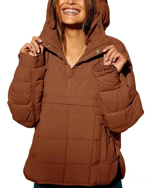 Winter New Casual Fashionable Solid Color Hooded Cotton-Padded Coat Long Sleeve Pullover Hooded Round Bottom Top Parkas