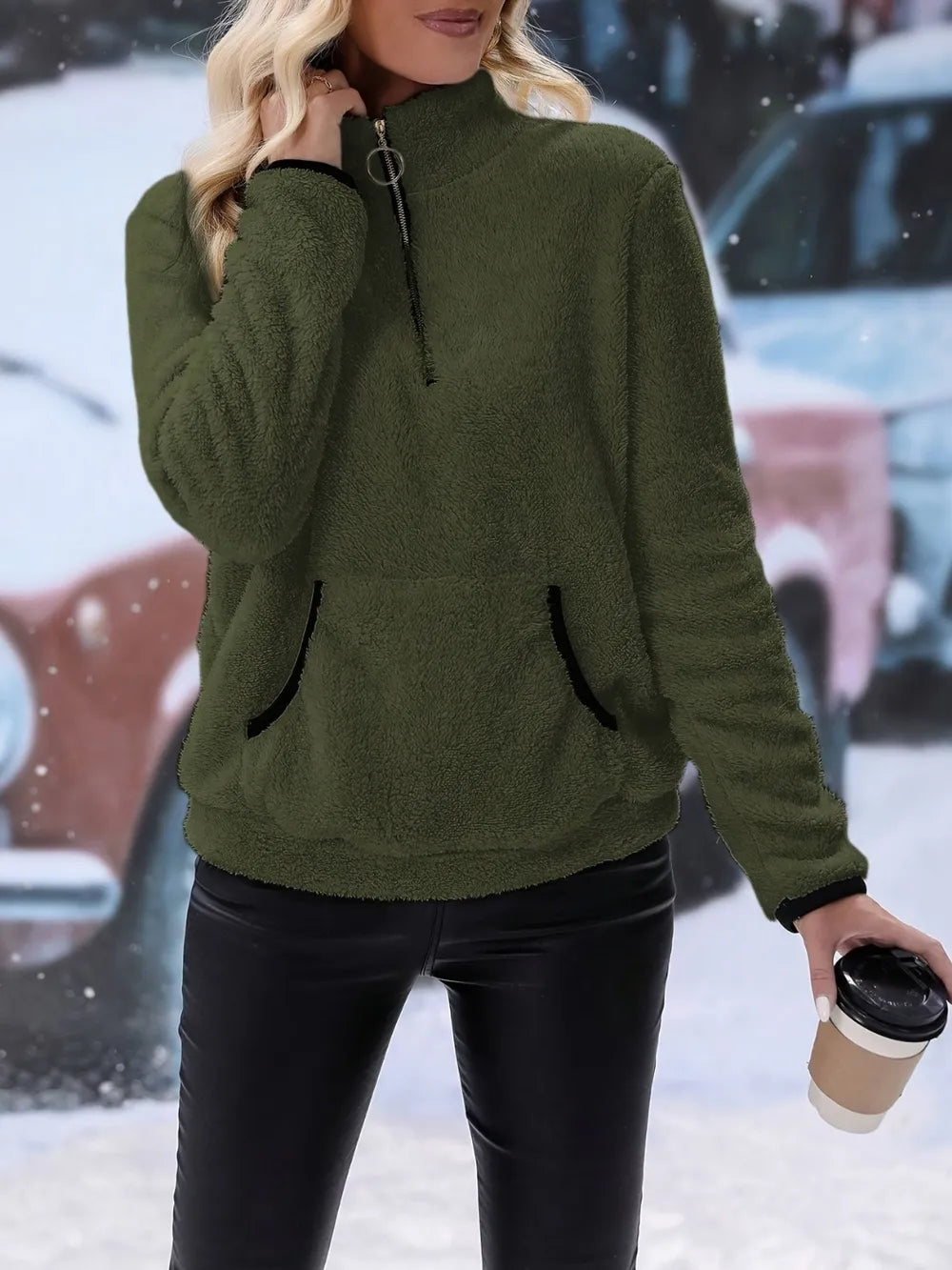 Women's half zipper plush sweatshirt