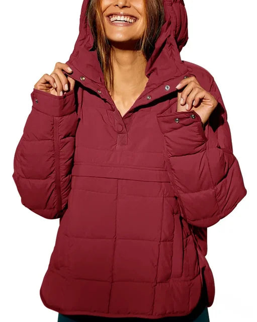 Winter New Casual Fashionable Solid Color Hooded Cotton-Padded Coat Long Sleeve Pullover Hooded Round Bottom Top Parkas
