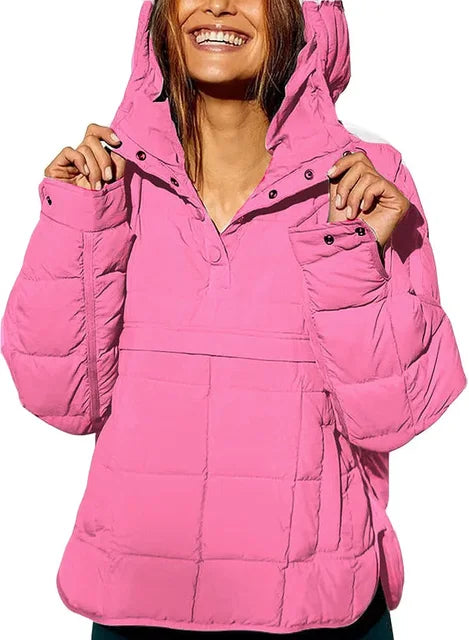 Winter New Casual Fashionable Solid Color Hooded Cotton-Padded Coat Long Sleeve Pullover Hooded Round Bottom Top Parkas