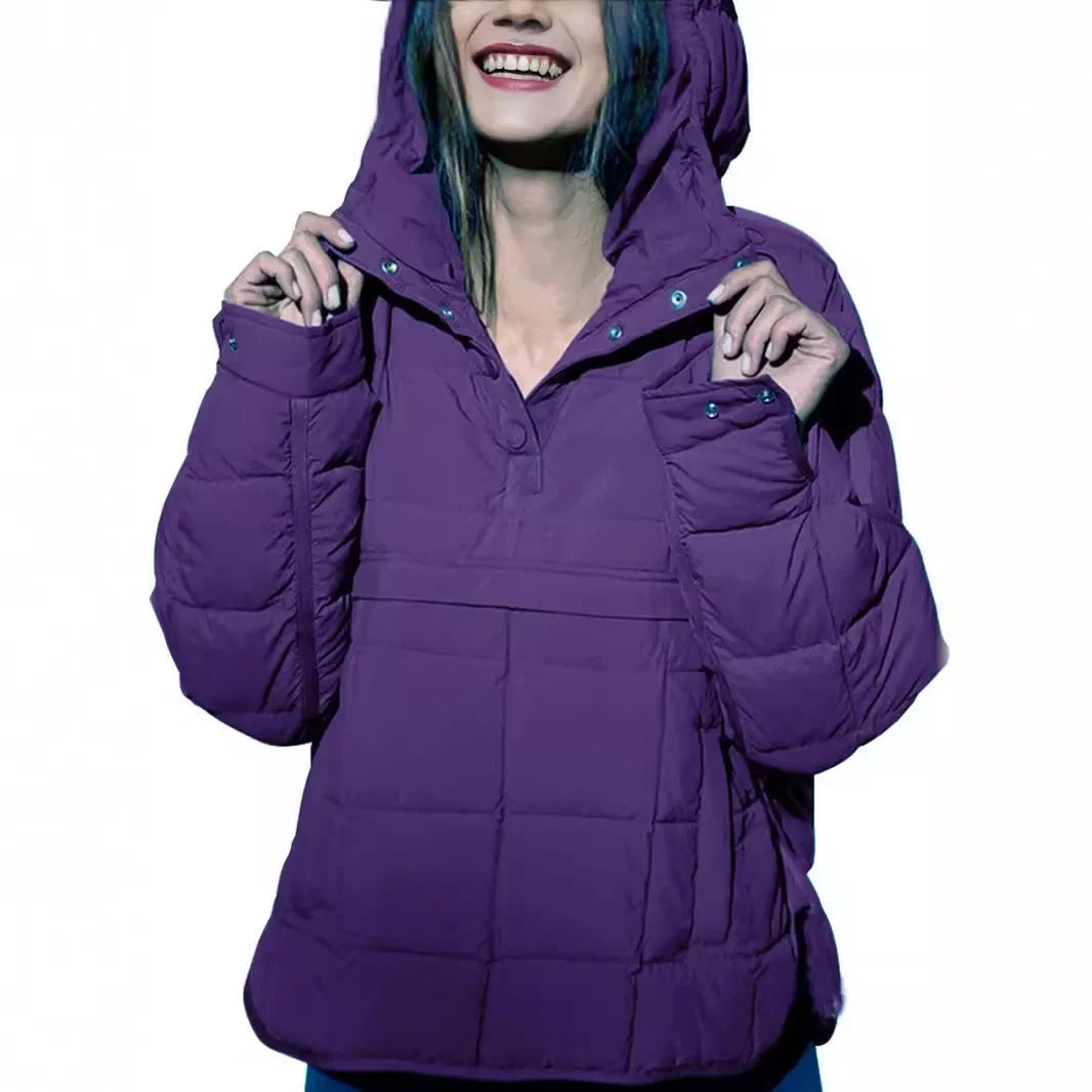 Winter New Casual Fashionable Solid Color Hooded Cotton-Padded Coat Long Sleeve Pullover Hooded Round Bottom Top Parkas