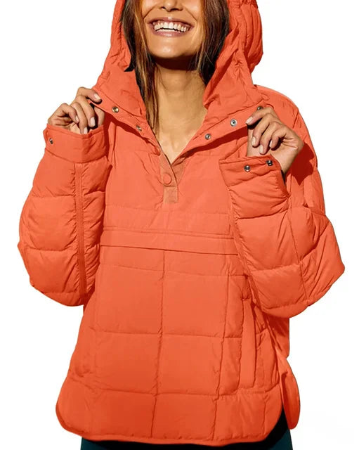 Winter New Casual Fashionable Solid Color Hooded Cotton-Padded Coat Long Sleeve Pullover Hooded Round Bottom Top Parkas