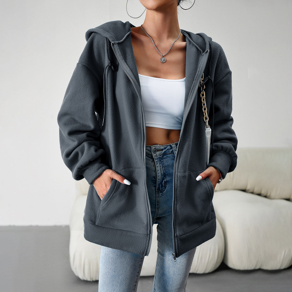Loose casual hoodie cardigan hooded jacket