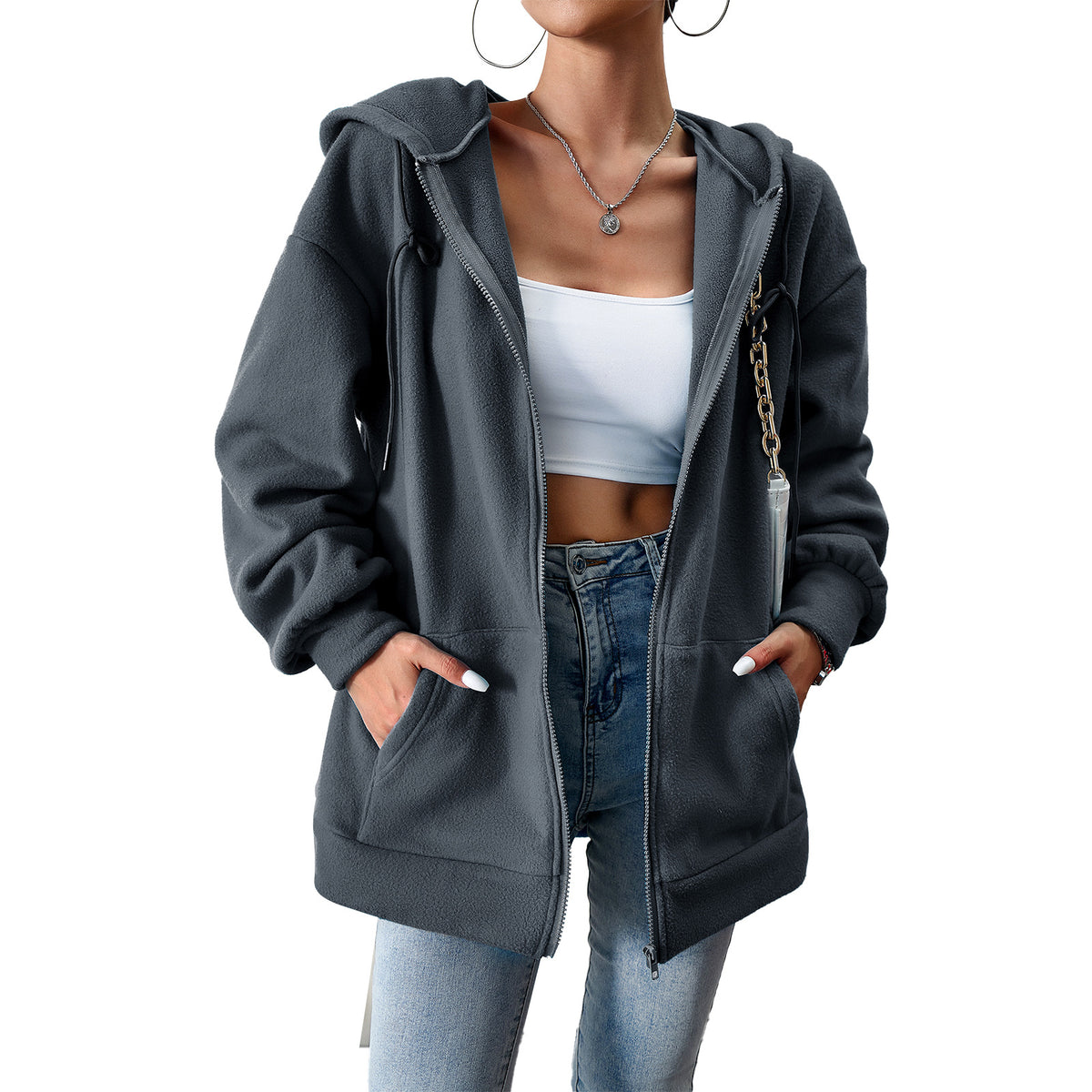Loose casual hoodie cardigan hooded jacket