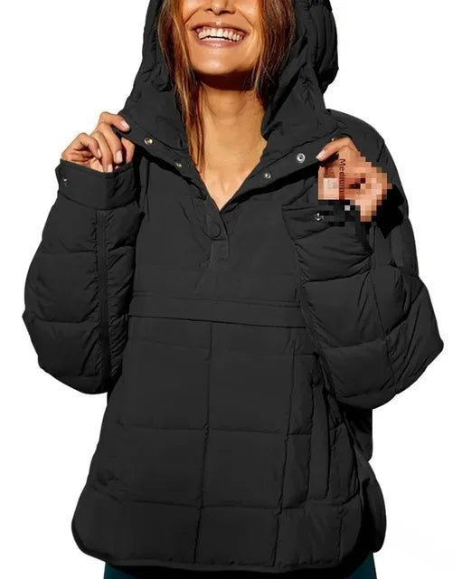 Winter New Casual Fashionable Solid Color Hooded Cotton-Padded Coat Long Sleeve Pullover Hooded Round Bottom Top Parkas