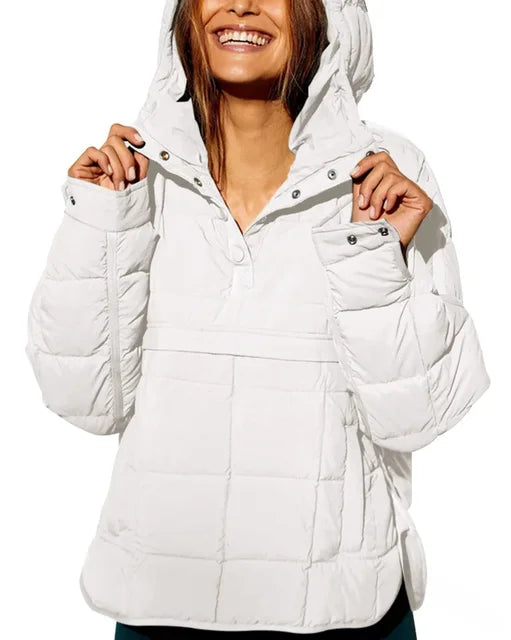 Winter New Casual Fashionable Solid Color Hooded Cotton-Padded Coat Long Sleeve Pullover Hooded Round Bottom Top Parkas