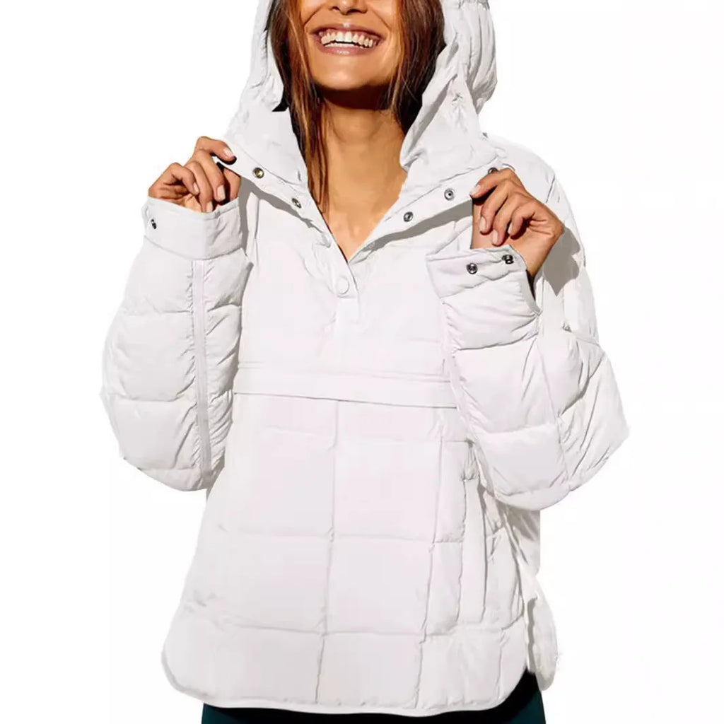 Winter New Casual Fashionable Solid Color Hooded Cotton-Padded Coat Long Sleeve Pullover Hooded Round Bottom Top Parkas