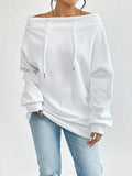 Women's Off-Shoulder Drawstring Loose Fit Hoodie, Sexy One-Shoulder Sweatshirt
