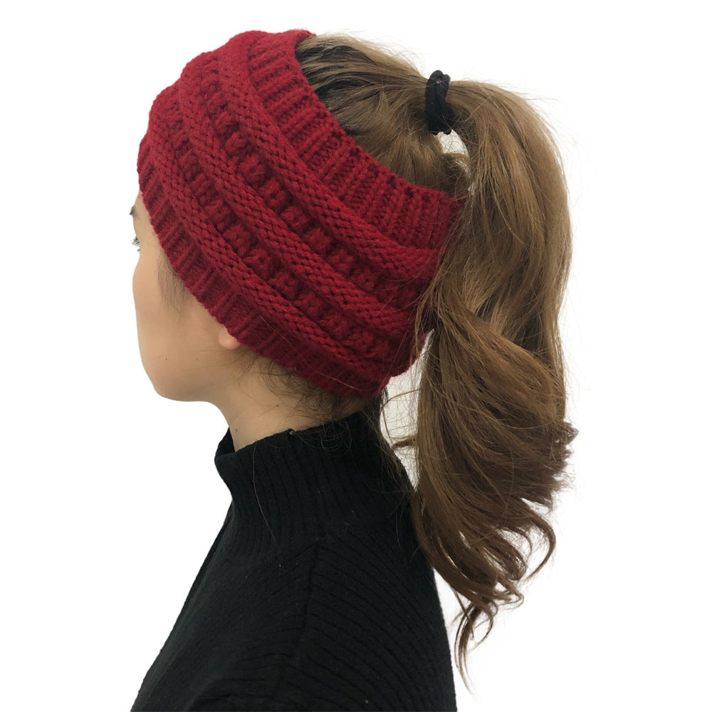 New Ponytail Beanie Women Stretch Knitted Crochet Beanies Winter Hats For Women Hats Cap Warm Lady Messy Bun Wholesale