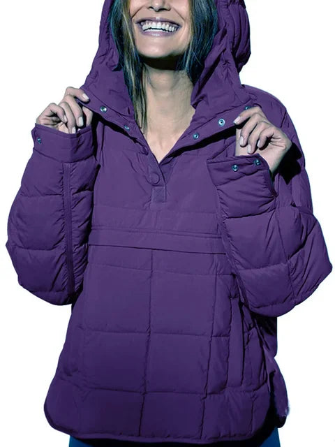 Winter New Casual Fashionable Solid Color Hooded Cotton-Padded Coat Long Sleeve Pullover Hooded Round Bottom Top Parkas