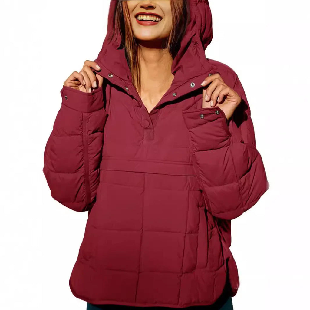Winter New Casual Fashionable Solid Color Hooded Cotton-Padded Coat Long Sleeve Pullover Hooded Round Bottom Top Parkas