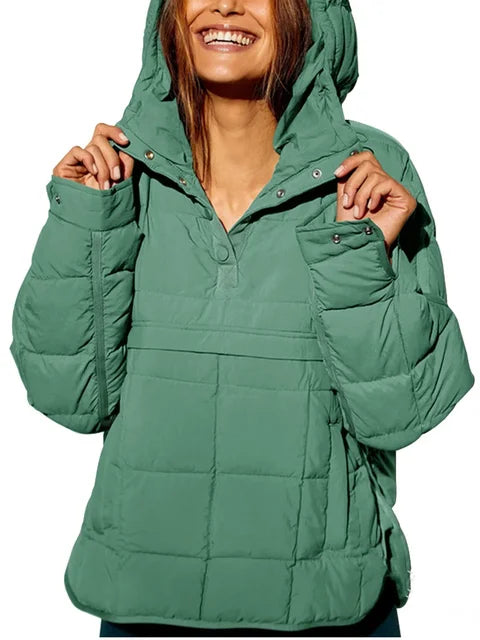 Winter New Casual Fashionable Solid Color Hooded Cotton-Padded Coat Long Sleeve Pullover Hooded Round Bottom Top Parkas