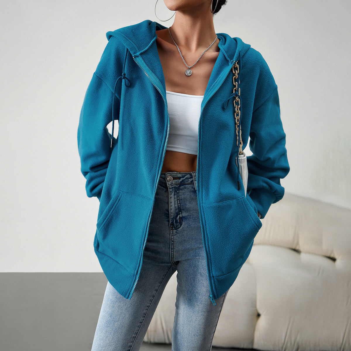 Loose casual hoodie cardigan hooded jacket